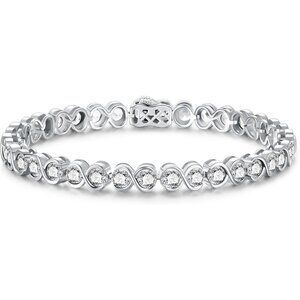Apr-CZ Birthstone 925 Sterling Silver 7 Inch Infinity Tennis Bracelet